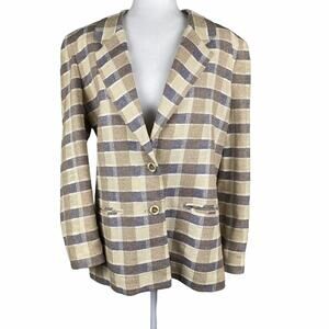 Vintage Patchington Tan and Gray Check Pattern Silk Blend Blazer